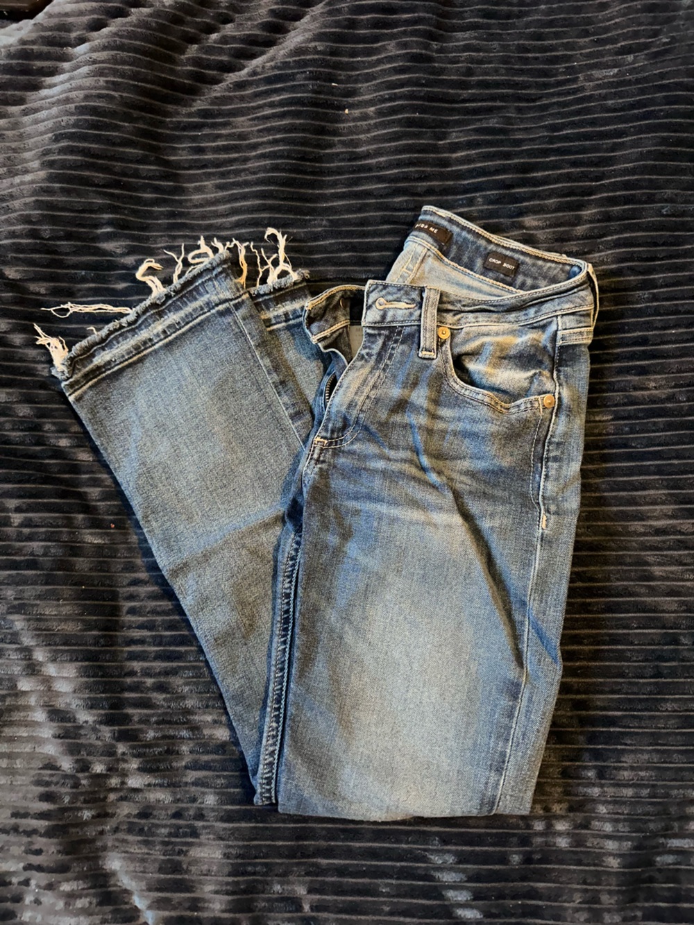 Miss Me Medium Blue Relaxed Fit Jeans with Frayed Hem